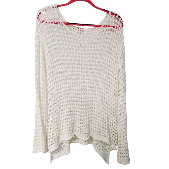 POL Openwork Crochet Knit Flare Sleeve Top Cover Up - Medium, Ivory - Picture 5 of 9